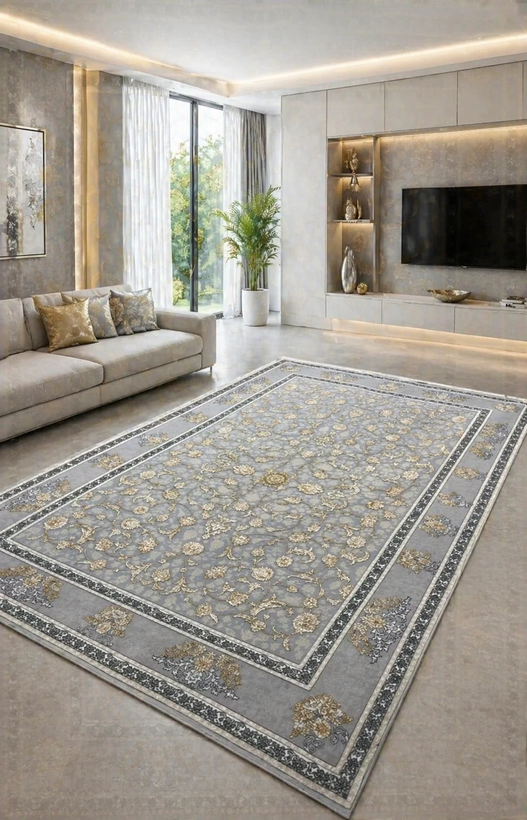 فرش ۷۰۰ شانه آکریلیک تراکم ۲۵۵۰ نقشه افشان طلاکوب دلفینی