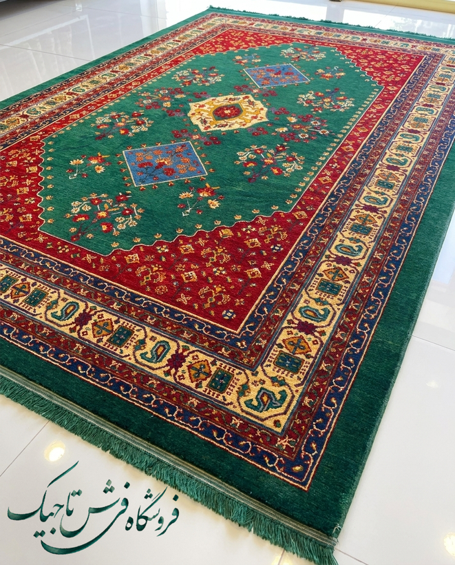 فرش ۷۰۰ شانه آکریلیک تراکم ۲۵۵۰ نقشه جواهر سبز