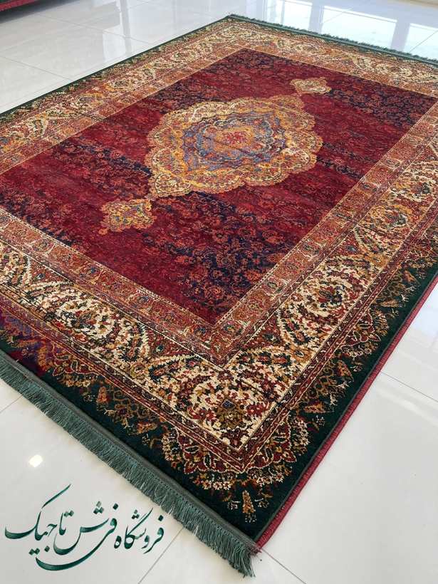 فرش ۷۰۰ شانه آکریلیک تراکم ۲۵۵۰ نقشه ترنج وینتج پتینه لاکی