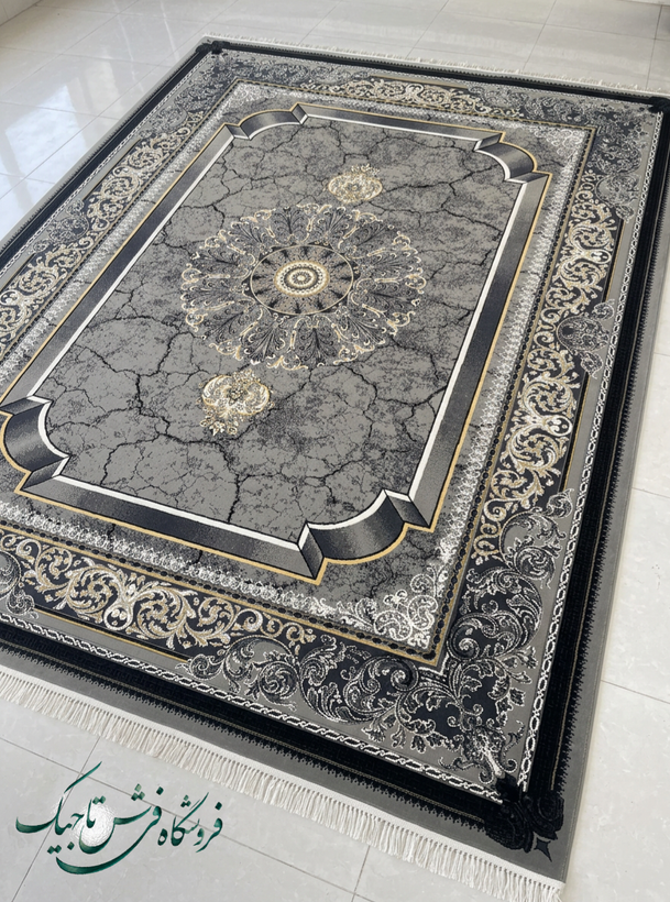 فرش ۷۰۰ شانه آکریلیک تراکم ۲۵۵۰ نقشه موج نقره ای