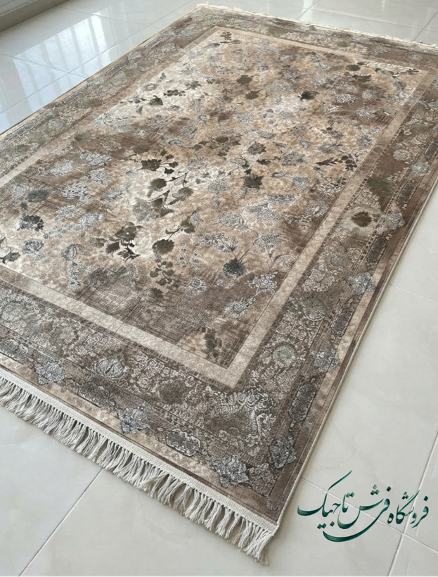 فرش ۱۲۰۰ شانه آکریلیک تراکم ۳۶۰۰ نقشه وینتج پتینه نسکافه ای سبز